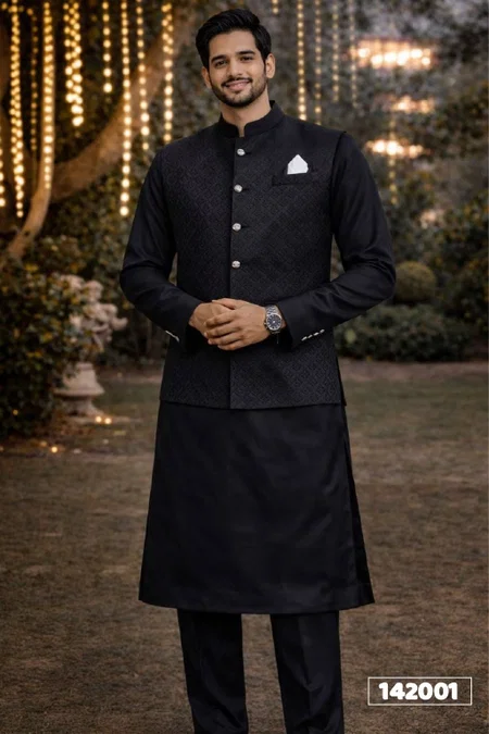 Outluk Wedding Collection Vol 142 Jacquard Mens Modi Jacket Kurta Pajama Manufacturers 142001 to 142008